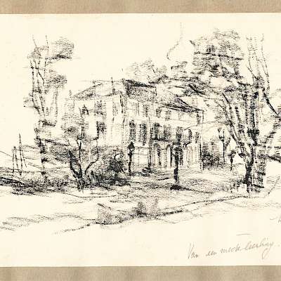 Houtskooltekening in 1948 geschonken aan medeleerlinge in Ter Kameren, Andrée Dumont. Vandaar de mededeling op de tekening 'van een medeleerling'. Het kasteel  is voorlopig nog niet gevonden.